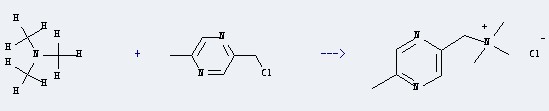 The 2-(Chloromethyl)-5-methylpyrazine could react with trimethylamine to obtain the Trimethyl[(5-methyl-2-pyrazinyl)methyl]ammonium chloride